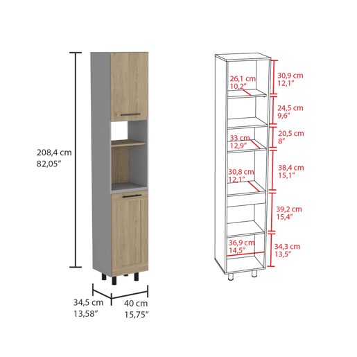 Despensa de cozinha alta Hasselt, com várias prateleiras 208,4 CM L X 13,75CM P X 15,75CM C Cinzento  Rovere