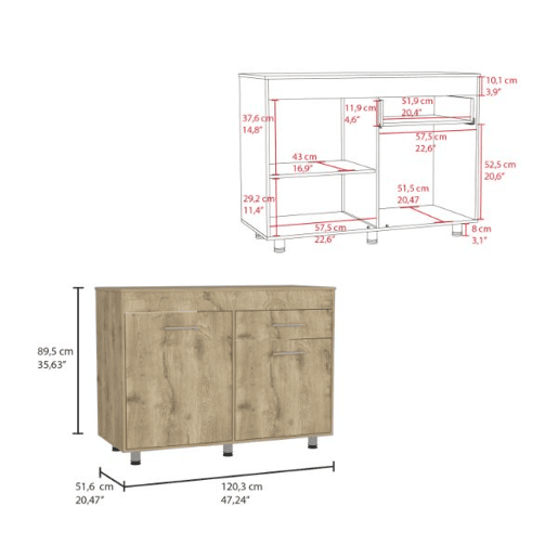 Móvel básico de cozinha Orion, com gaveta 89,5 cm L X 51,6 cm P X 120,3 cm C Branco  Macadâmia