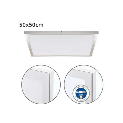 painel de led quadrado alumínio cor níquel série voltaire 50cm