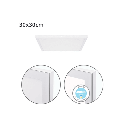 painel led quadrado de alumínio cor branca série voltaire 30cm