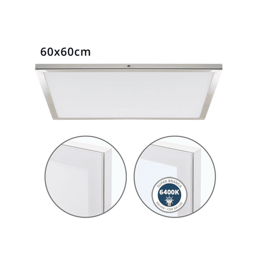 painel de led quadrado alumínio cor níquel série voltaire 60cm
