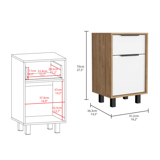 Mesa de cabeceira Kaia Z, com uma gaveta 41,2CM C X 36,3CM P X70CM A Mel  Branco