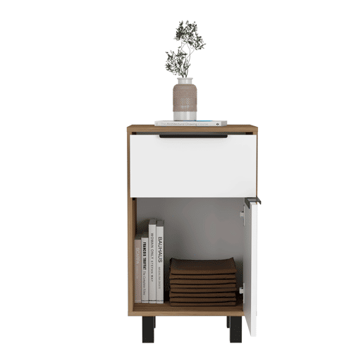 Mesa de cabeceira Kaia Z, com uma gaveta 41,2CM C X 36,3CM P X70CM A Mel  Branco