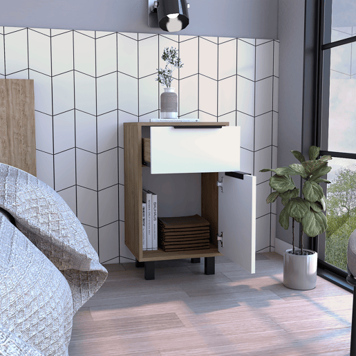 Mesa de cabeceira Kaia Z, com uma gaveta 41,2CM C X 36,3CM P X70CM A Mel  Branco