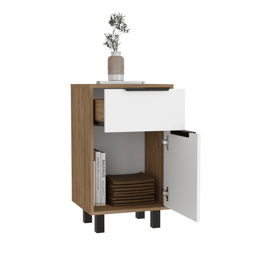Mesa de cabeceira Kaia Z, com uma gaveta 41,2CM C X 36,3CM P X70CM A Mel  Branco