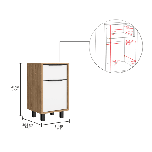 Mesa de cabeceira Kaia Z, com uma gaveta 41,2CM C X 36,3CM P X70CM A Mel  Branco