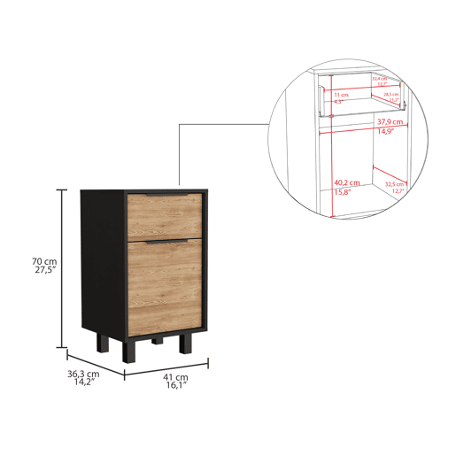 Mesa de cabeceira Kaia Z, com uma gaveta 41,2CM C X 36,3CM P X70CM A Wengue  Mel