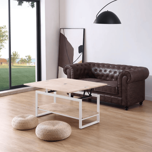 Mesa de centro extensível Rens Branco - Carvalho 100 x 62 x 90 cm