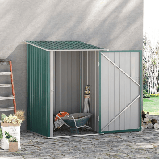 Outsunny Abrigo de Jardim 0,92 m² 100x103x160cm Abrigo Exterior de Aço Galvanizado com Porta Fechadura e Teto Inclinado para Armazenamento de Ferramentas Verde