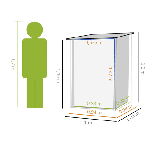 Outsunny Abrigo de Jardim 0,92 m² 100x103x160cm Abrigo Exterior de Aço Galvanizado com Porta Fechadura e Teto Inclinado para Armazenamento de Ferramentas Verde