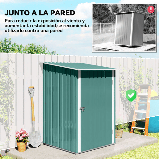Outsunny Abrigo de Jardim 0,92 m² 100x103x160cm Abrigo Exterior de Aço Galvanizado com Porta Fechadura e Teto Inclinado para Armazenamento de Ferramentas Verde