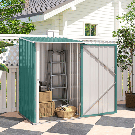 Outsunny Abrigo de Jardim 0,92 m² 100x103x160cm Abrigo Exterior de Aço Galvanizado com Porta Fechadura e Teto Inclinado para Armazenamento de Ferramentas Verde