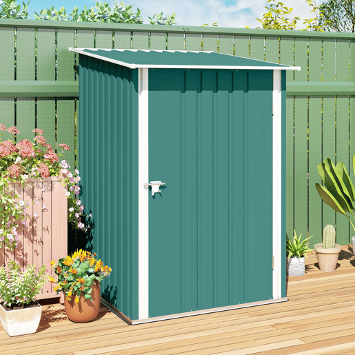 Outsunny Abrigo de Jardim 0,92 m² 100x103x160cm Abrigo Exterior de Aço Galvanizado com Porta Fechadura e Teto Inclinado para Armazenamento de Ferramentas Verde