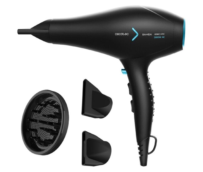 Cecotec secador de pelo iónico bamba ionicare 5350 powershine ice. 2600 w, ion real, dos boquillas de precisión
