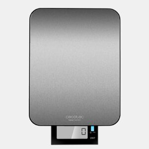 Cecotec Balança de cozinha digital de alta precisão, resistente à água. Com plataforma de aço inoxidável extra plana, ecrã LCD grande e extraível, com capacidade máxima de 10kg com precisão de 1g.