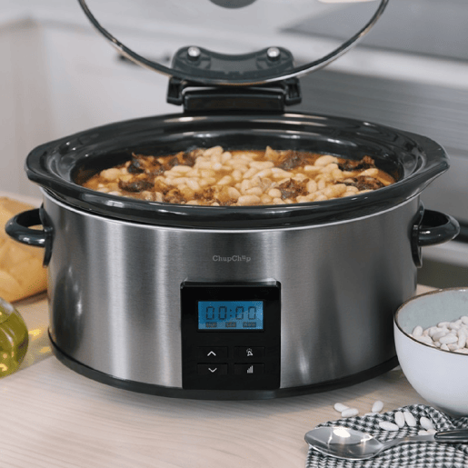 Cecotec Panela de cozedura lenta digital com 240 W. Ecrã LCD. 5,5 litros de capacidade Dois níveis de temperatura + Função manter quente Tampa de vidro. Tigela cerâmica amovível.