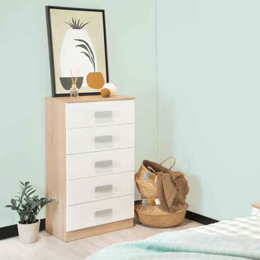 Cómoda Kamik Carvalho nórdico - Branco 60 x 108,5 x 38 cm