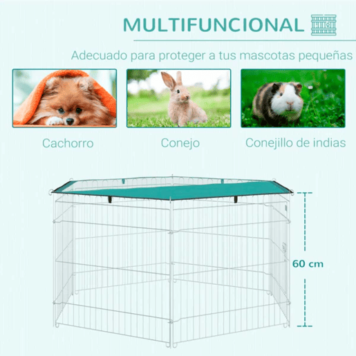 PawHut Parque para Animais de Estimação com 6 Painéis 59x60cm Dobrável Cerca para Animais de Estimação com Porta com Trava e Toldo Superior para Jardim Pátio Exterior Prata