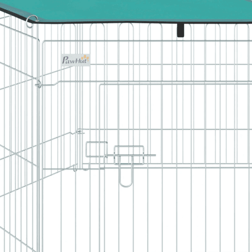 PawHut Parque para Animais de Estimação com 6 Painéis 59x60cm Dobrável Cerca para Animais de Estimação com Porta com Trava e Toldo Superior para Jardim Pátio Exterior Prata