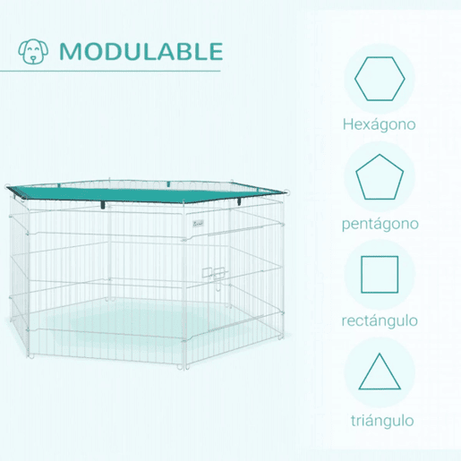 PawHut Parque para Animais de Estimação com 6 Painéis 59x60cm Dobrável Cerca para Animais de Estimação com Porta com Trava e Toldo Superior para Jardim Pátio Exterior Prata