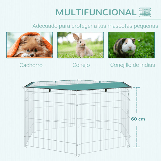 PawHut Parque para Animais de Estimação com 6 Painéis 59x60cm Dobrável Cerca para Animais de Estimação com Porta com Trava e Toldo Superior para Jardim Pátio Exterior Prata