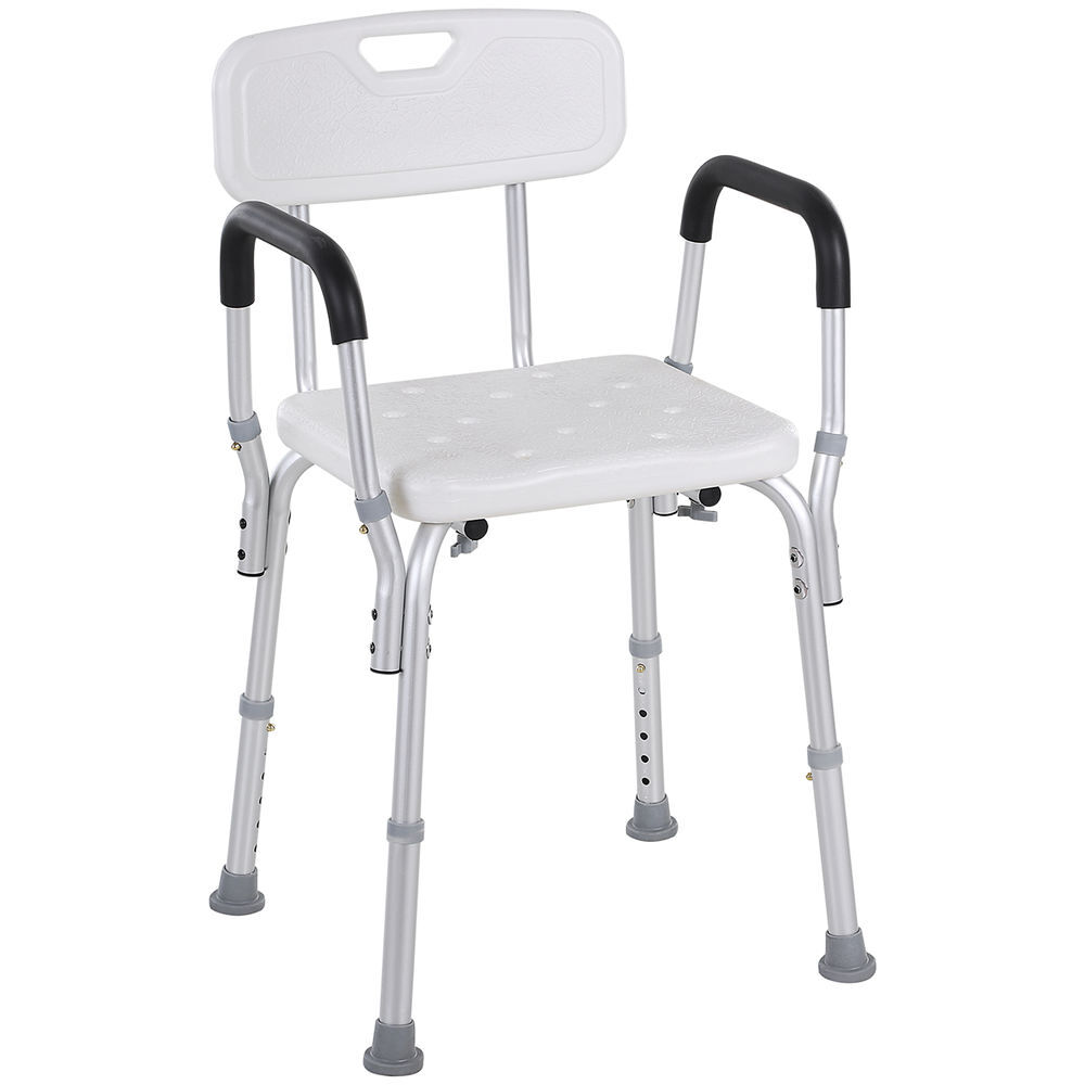 Homcom silla ducha personas mayores silla para ducha taburete de ducha antideslizante con altura ajustable y reposabrazos regulable carga 136 kg para