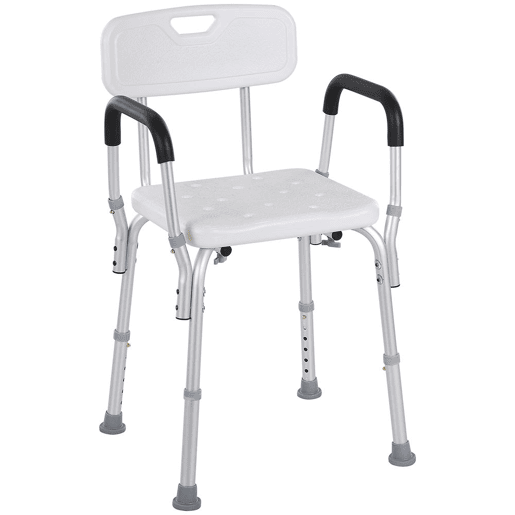 HOMCOM Cadeira para Duche Antiderrapante com Altura Ajustável em 6 Níveis Cadeira de Banho com Apoio para os Braços e Encosto 51,5x51,5x71-84 cm Branco