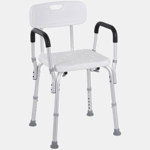 HOMCOM Cadeira para Duche Antiderrapante com Altura Ajustável em 6 Níveis Cadeira de Banho com Apoio para os Braços e Encosto 51,5x51,5x71-84 cm Branco