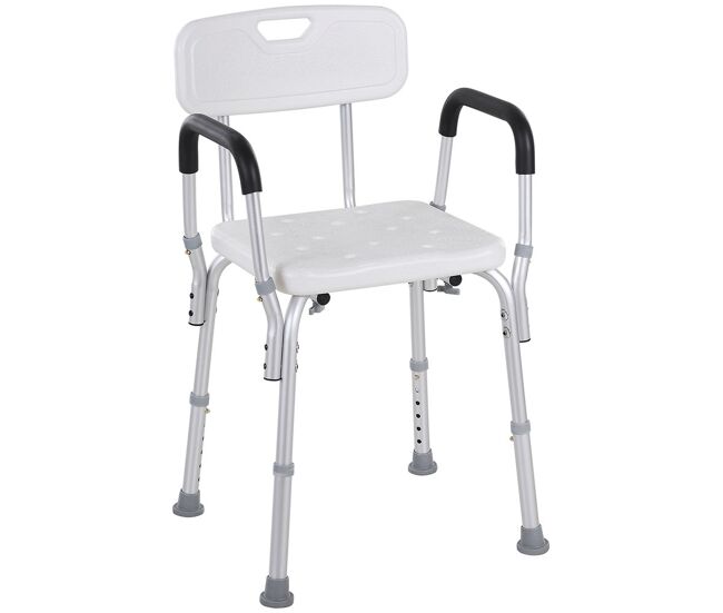 Homcom silla ducha personas mayores silla para ducha taburete de ducha antideslizante con altura ajustable y reposabrazos regulable carga 136 kg para