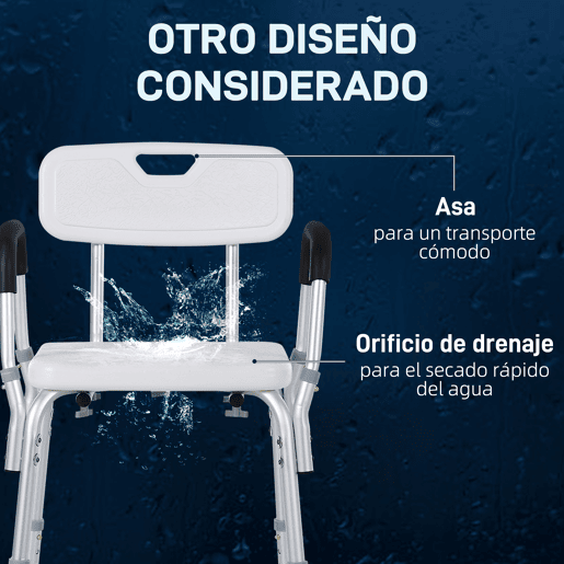 HOMCOM Cadeira para Duche Antiderrapante com Altura Ajustável em 6 Níveis Cadeira de Banho com Apoio para os Braços e Encosto 51,5x51,5x71-84 cm Branco