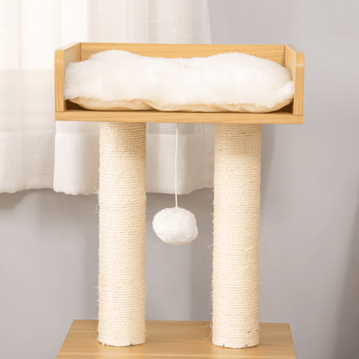 PawHut Árvore para Gatos de 2 Níveis com Caverna Superior Postes Arranhadores de Sisal Natural Almofadas Laváveis e Bola de Brinquedo 35x35x81cm Carvalho