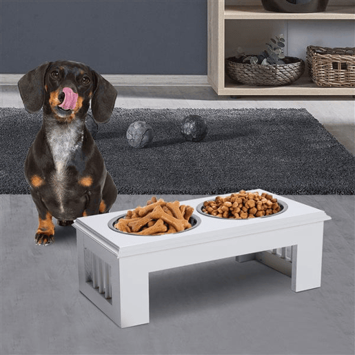 PawHut Comedouro Elevado para Cães com Suporte e 2 Tigelas Amovíveis de Aço Inoxidável Alimentador para Animais de Estimação 44x24x15 cm Branco