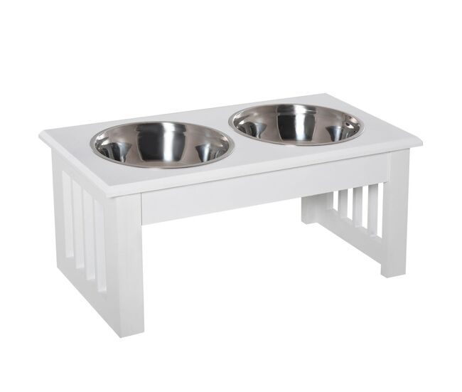 Pawhut comedero elevado para perros con soporte y 2 cuencos extraíbles de acero inoxidable alimentador para mascotas alimento y agua 44x24x15 cm