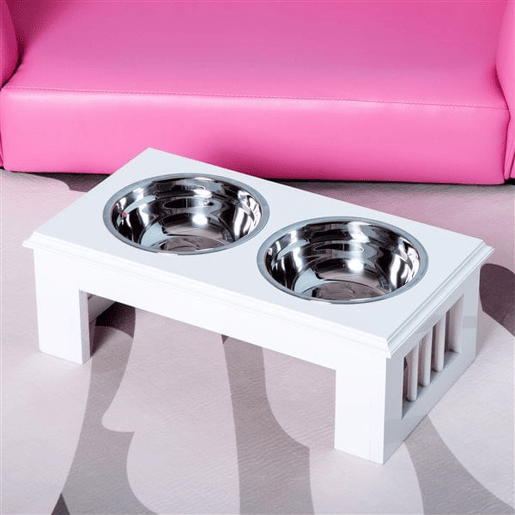 PawHut Comedouro Elevado para Cães com Suporte e 2 Tigelas Amovíveis de Aço Inoxidável Alimentador para Animais de Estimação 44x24x15 cm Branco