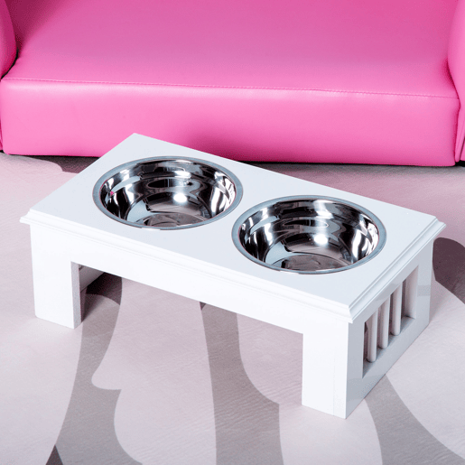 PawHut Comedouro Elevado para Cães com Suporte e 2 Tigelas Amovíveis de Aço Inoxidável Alimentador para Animais de Estimação 44x24x15 cm Branco