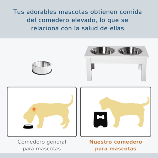PawHut Comedouro Elevado para Cães com Suporte e 2 Tigelas Amovíveis de Aço Inoxidável Alimentador para Animais de Estimação 44x24x15 cm Branco