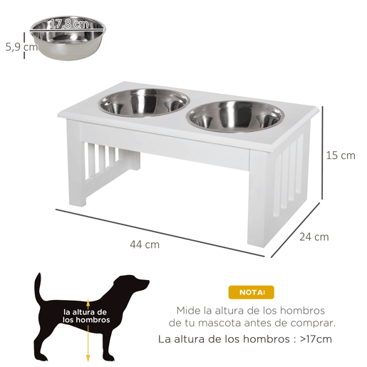 PawHut Comedouro Elevado para Cães com Suporte e 2 Tigelas Amovíveis de Aço Inoxidável Alimentador para Animais de Estimação 44x24x15 cm Branco