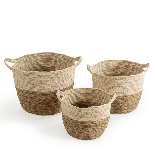 Conjunto de 3 cestos Brais em fibra natural com pegas, branconatural