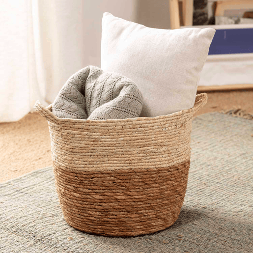 Conjunto de 3 cestos Brais em fibra natural com pegas, branconatural