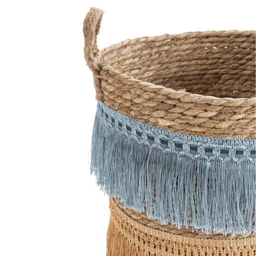 Conjunto de 2 cestos de fibra natural Indie com pegas, azullaranja