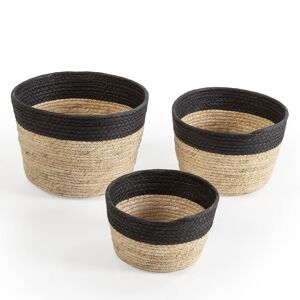 Conjunto de 3 cestos Nati em fibra natural e papel, pretobege