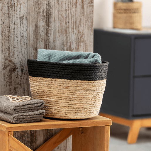 Conjunto de 3 cestos Nati em fibra natural e papel, pretobege