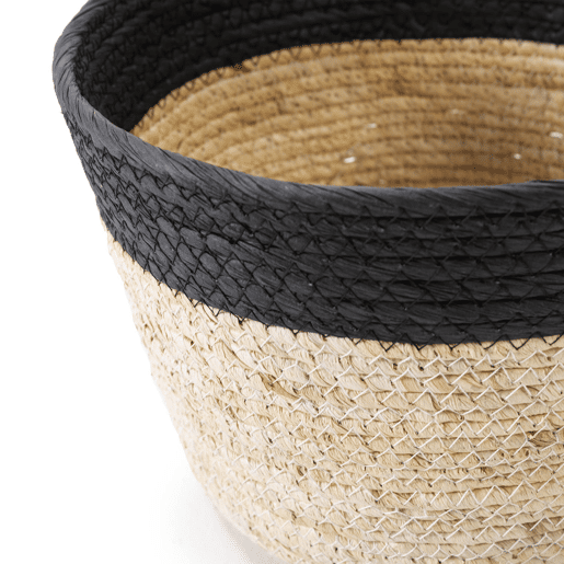 Conjunto de 3 cestos Nati em fibra natural e papel, pretobege