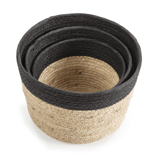Conjunto de 3 cestos Nati em fibra natural e papel, pretobege
