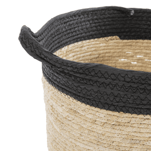 Conjunto de 3 cestos Otilia em fibra natural e papel, pretobege com pegas