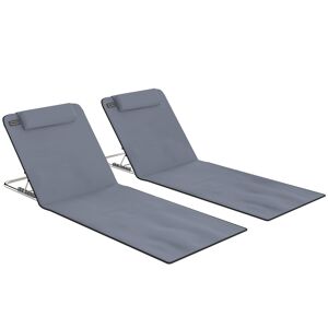 Outsunny Conjunto de 2 esteiras de praia com encosto reclinável em 5 níveis, bolsa de transporte e apoio de cabeça 48x134x33-43 cm cinza