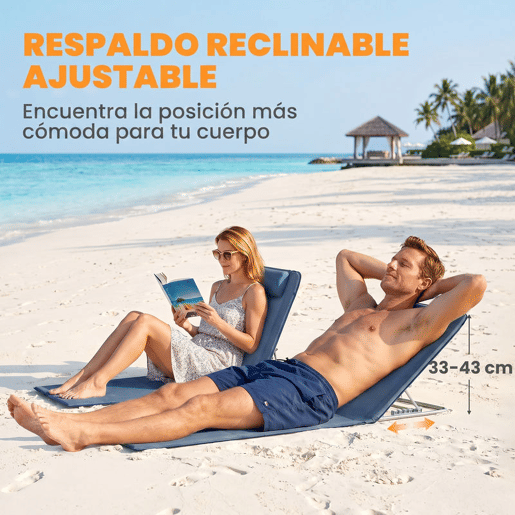 Outsunny Conjunto de 2 esteiras de praia com encosto reclinável em 5 níveis, bolsa de transporte e apoio de cabeça 48x134x33-43 cm cinza
