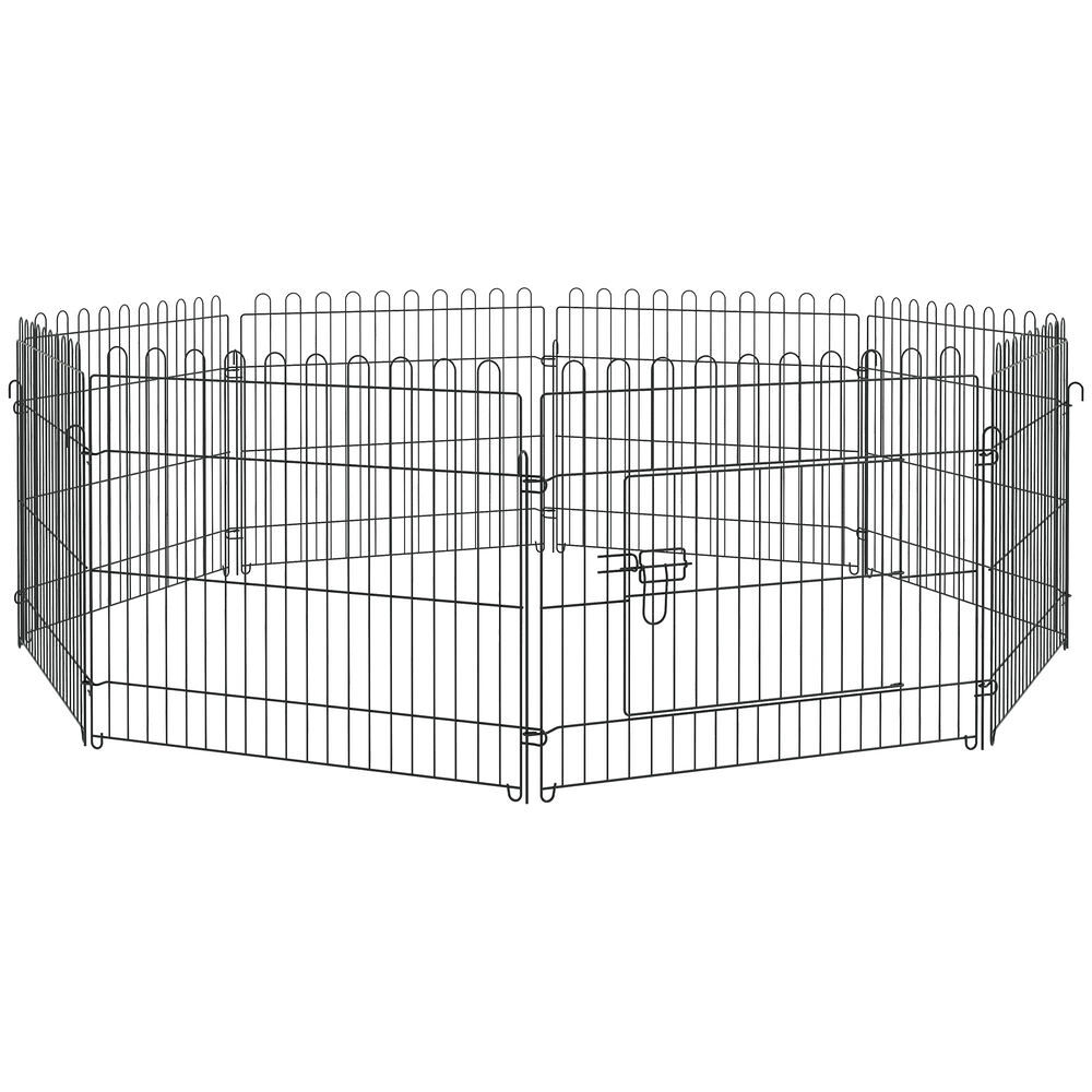 Pawhut parque de juegos para perros 8 paneles 71x61 cm plegables jaula metálica para mascotas con puerta para jardín patio exterior negro
