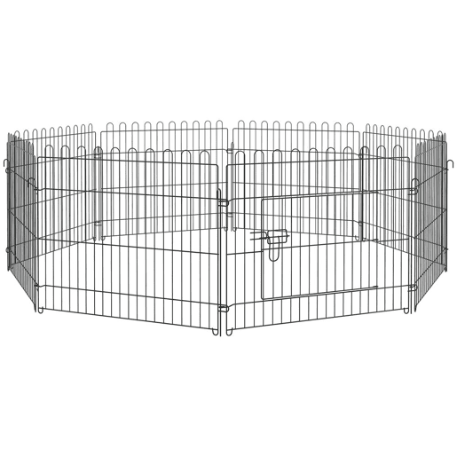 PawHut Parque para Animais de Estimação com 8 Paineis 71x61cm Dobrável Cerca para Animais de Estimação com Porta com Trava para Jardim Pátio Exterior Preto