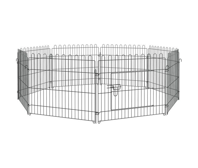 Pawhut parque de juegos para perros 8 paneles 71x61 cm plegables jaula metálica para mascotas con puerta para jardín patio exterior negro